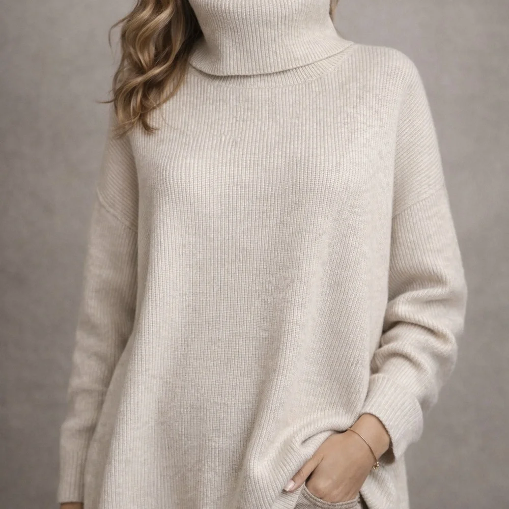 Free people oatmeal ribbed turtleneck sweater oversized boho cozy size small